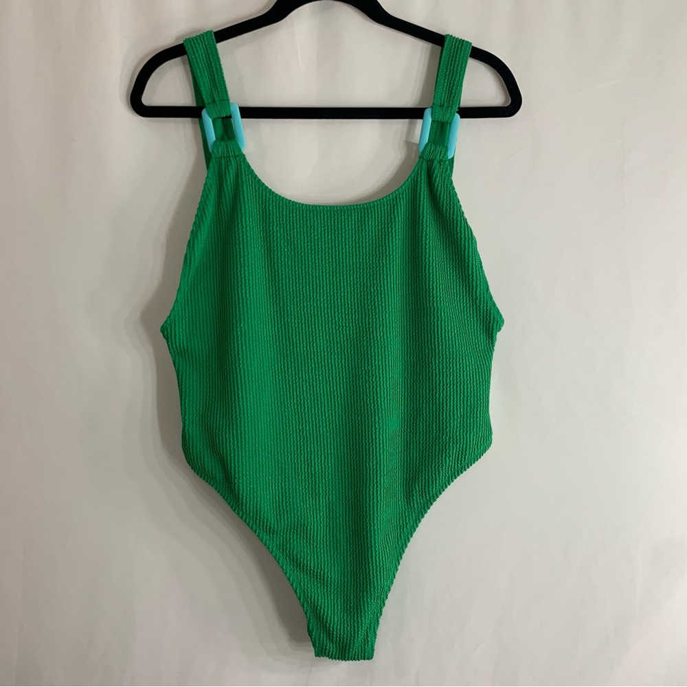 NWT Aerie Green Shimmery Crinkle Birthday Scoop Cheekiest One Piece Swimsuit - Picture 9 of 11